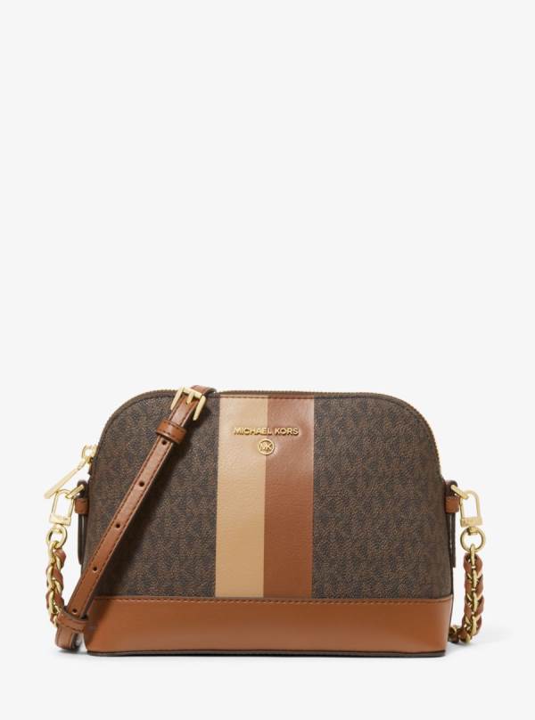 Damske Spojková Taška Michael Kors Large Logo Stripe Dome Hnede - Kabelky Michael Kors Obchod | NHADC-6421